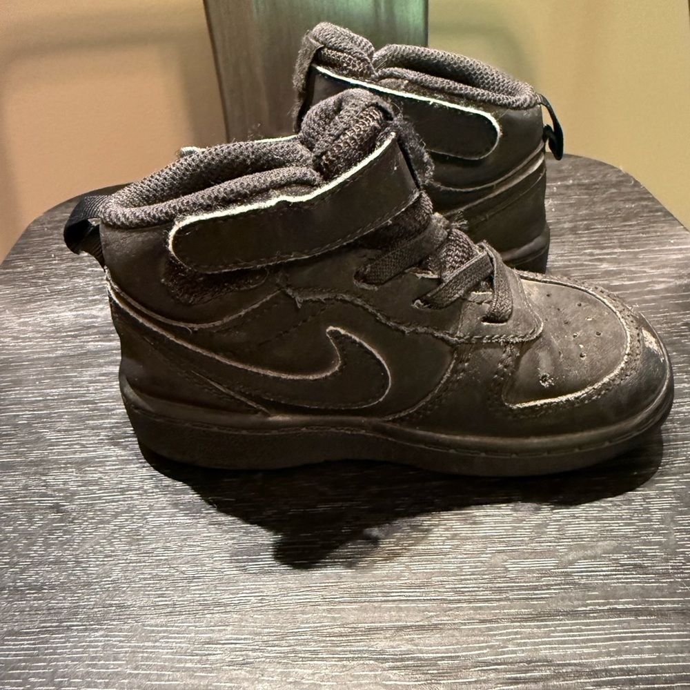 NIKE Shoes Toddler 7C COURT BOROUGH MID 2 Black Leather Sneakers CD7784-001 - Picture 5 of 10